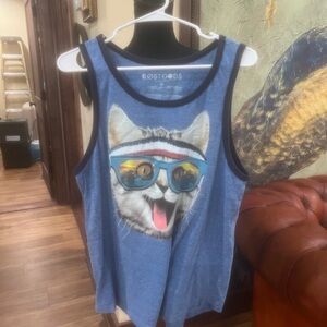 Blue Cat Tank Top with Sunglasses